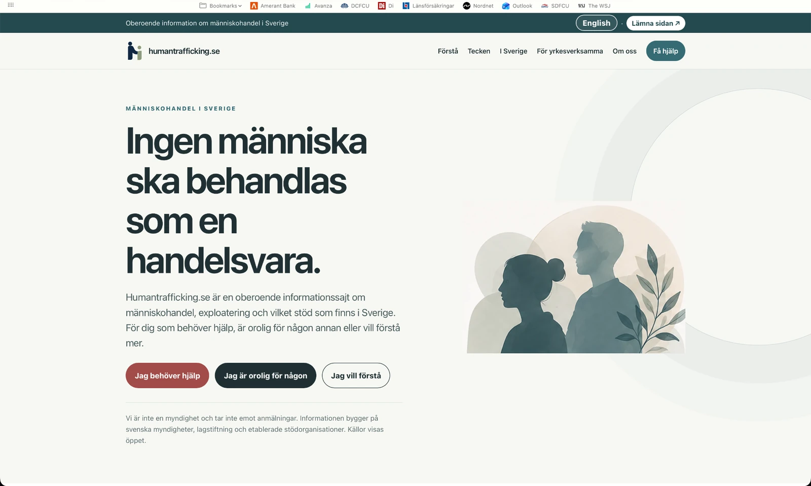 Homepage screenshot of HumanTrafficking.se