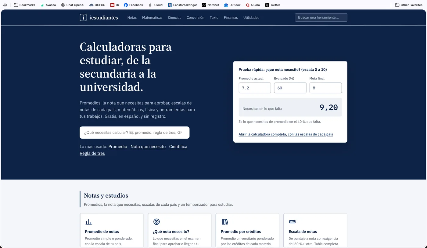 Homepage screenshot of iEstudiantes.com