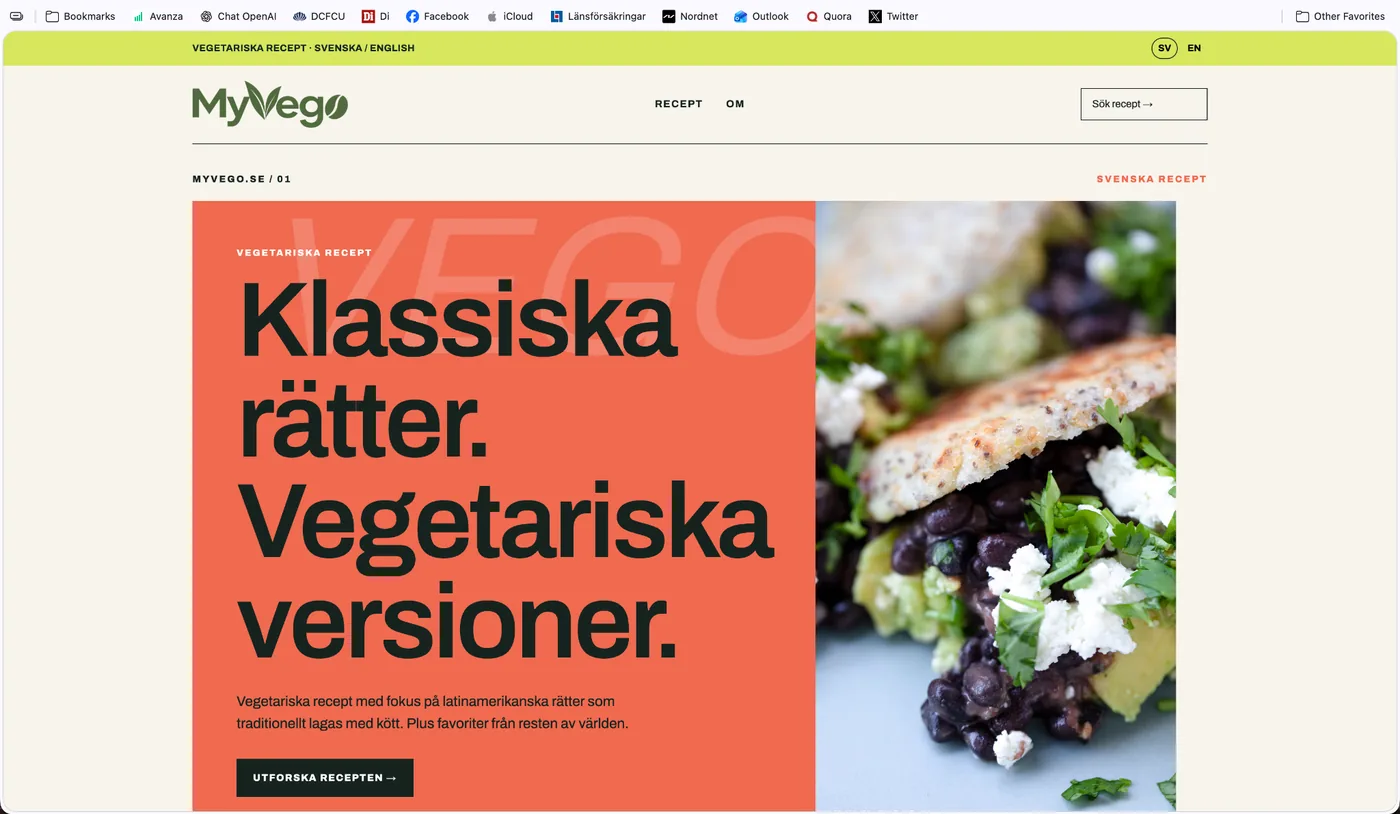 Homepage screenshot of MyVego.se