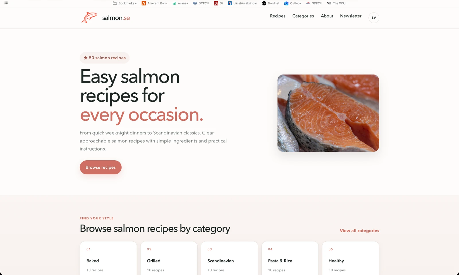 Homepage screenshot of Salmon.se